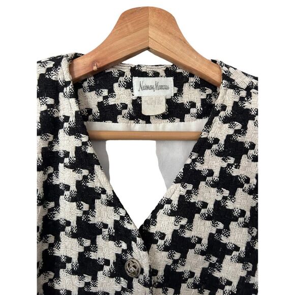 Neiman Marcus Black White Twead Silk Button Front Blazer Size 6 Classic - Picture 8 of 12